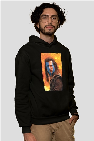 Unisex Cesur Yürek (Braveheart) Baskılı Siyah Kapüşonlu Sweatshirt