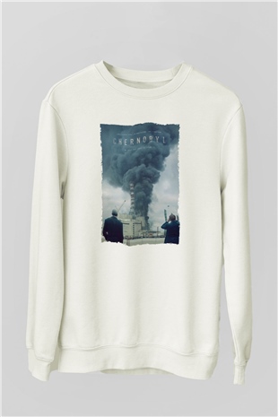 Unisex Chernobyl Baskılı Beyaz Sweatshirt