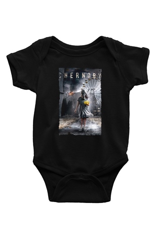 Unisex Chernobyl Baskılı Siyah Bebek Body - Zıbın