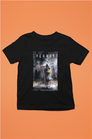 Unisex Chernobyl Baskılı Siyah Çocuk T-shirt
