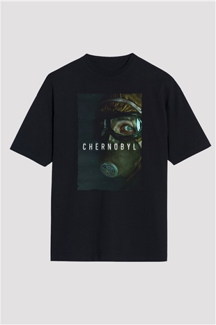 Unisex Chernobyl Baskılı Siyah Oversize Tişört