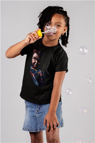 Unisex Chucky (Childs Play) Baskılı Siyah Çocuk Tshirt