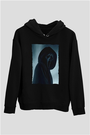 Unisex Çığlık (Scream) Baskılı Siyah Kapüşonlu Sweatshirt