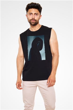 Unisex Çığlık (Scream) Baskılı Siyah Kolsuz Tshirt