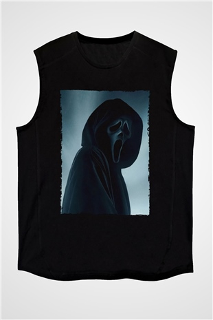 Unisex Çığlık (Scream) Baskılı Siyah Kolsuz Tshirt
