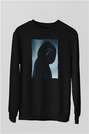 Unisex Çığlık (Scream) Baskılı Siyah Sweatshirt
