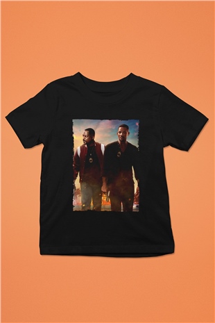 Unisex Çılgın İkili 3 (Bad Boys for Life) Baskılı Siyah Çocuk Tişört