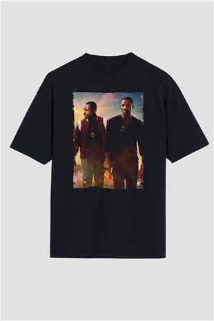Unisex Çılgın İkili 3 (Bad Boys for Life) Baskılı Siyah Oversize Tişört