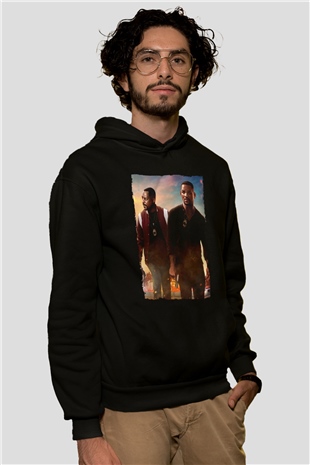 Unisex Çılgın İkili 3 (Bad Boys for Life) Baskılı Siyah Kapüşonlu Sweatshirt