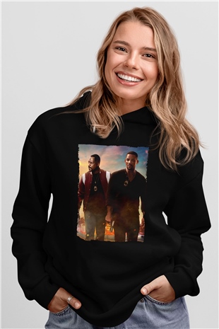 Unisex Çılgın İkili 3 (Bad Boys for Life) Baskılı Siyah Kapüşonlu Sweatshirt