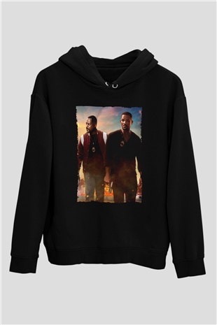 Unisex Çılgın İkili 3 (Bad Boys for Life) Baskılı Siyah Kapüşonlu Sweatshirt