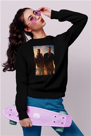 Unisex Çılgın İkili 3 (Bad Boys for Life) Baskılı Siyah Sweatshirt