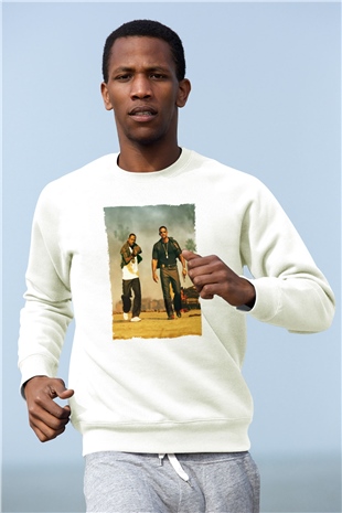 Unisex Çılgın İkili - Bad Boys Baskılı Beyaz Sweatshirt