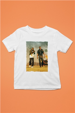 Unisex Çılgın İkili - Bad Boys Baskılı Beyaz Çocuk Tshirt