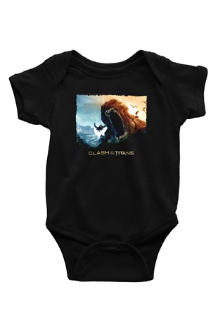Unisex Clash of the Titans Baskılı Siyah Çocuk Unisex Tshirt