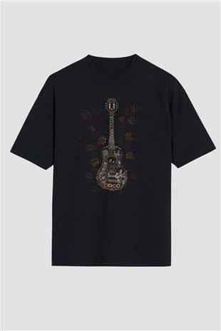 Unisex Coco Baskılı Siyah Oversize T-shirt