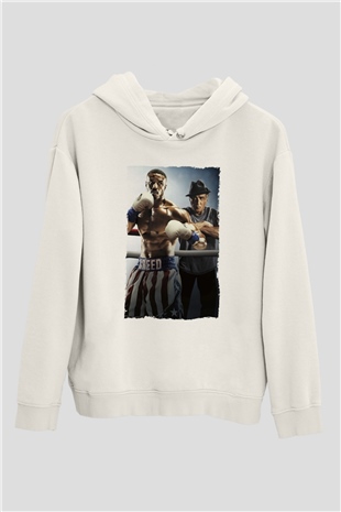 Unisex Creed II Baskılı Beyaz Kapüşonlu Sweatshirt