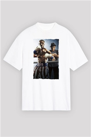 Unisex Creed II Baskılı Beyaz Oversize Tişört