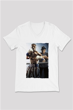 Unisex Creed II Baskılı Beyaz V Yaka Tişört