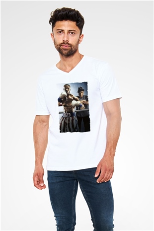 Unisex Creed II Baskılı Beyaz V Yaka Tişört