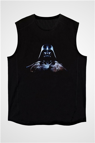 Unisex Darth Vader Baskılı Siyah Kolsuz Tişört