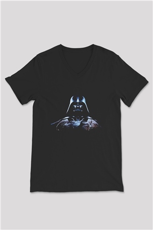 Unisex Darth Vader Baskılı Siyah V Yaka Tişört