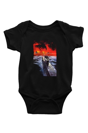 Unisex Das Boot Baskılı Siyah Bebek Body - Zıbın