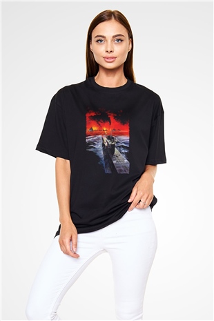 Unisex Das Boot Baskılı Siyah Oversize Tshirt