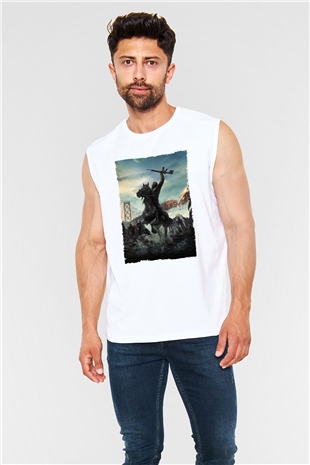 Unisex Dawn of the Planet of the Apes - Maymunlar Cehennemi Şafak Vakti Baskılı Beyaz Kolsuz Tişört