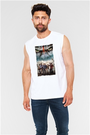 Unisex Dawn of the Planet of the Apes - Maymunlar Cehennemi Şafak Vakti Baskılı Beyaz Kolsuz Tshirt