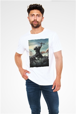 Dawn of the Planet of the Apes - Maymunlar Cehennemi Şafak Vakti Baskılı Beyaz Tişört