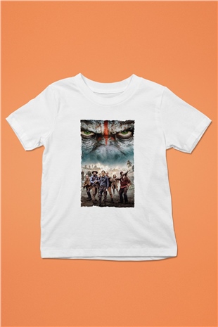 Unisex Dawn of the Planet of the Apes - Maymunlar Cehennemi Şafak Vakti Baskılı Beyaz Çocuk Tshirt