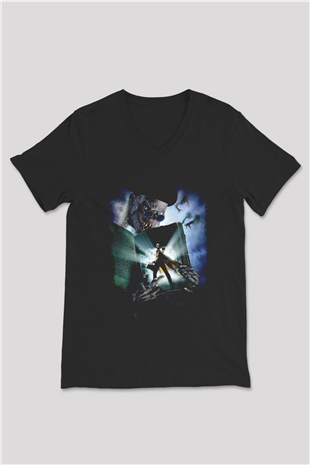 Unisex Demon Knight (Tales from the Crypt Demon Knight) Baskılı Siyah V Yaka Tişört