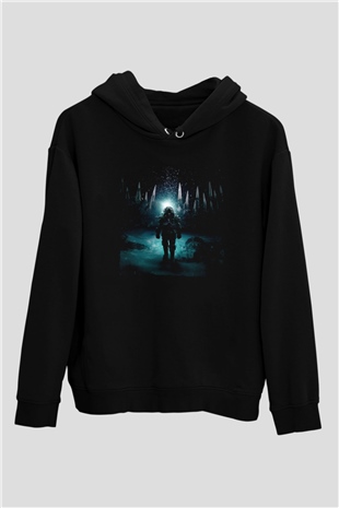 Unisex Derin Sular (Underwater) Baskılı Siyah Kapüşonlu Sweatshirt