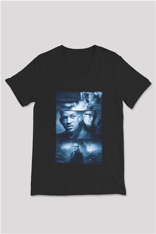Unisex Devlet Düşmanı (Enemy of the State) Baskılı Siyah V Yaka Tshirt