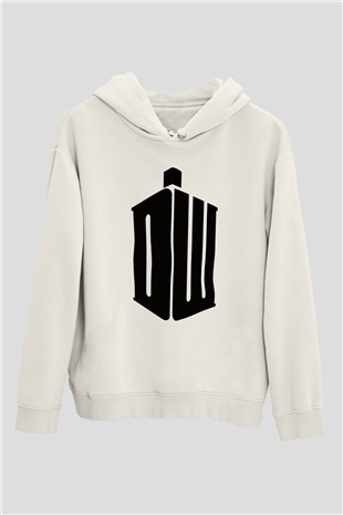 Unisex Doctor Who Baskılı Beyaz Kapüşonlu Sweatshirt