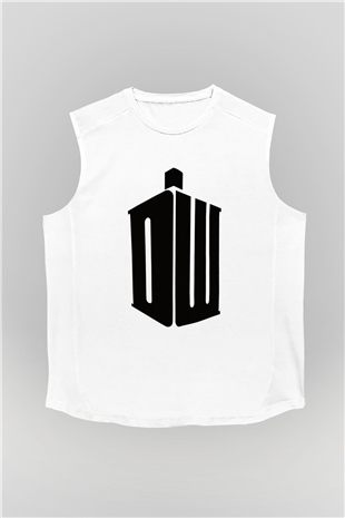 Unisex Doctor Who Baskılı Beyaz Kolsuz Tişört
