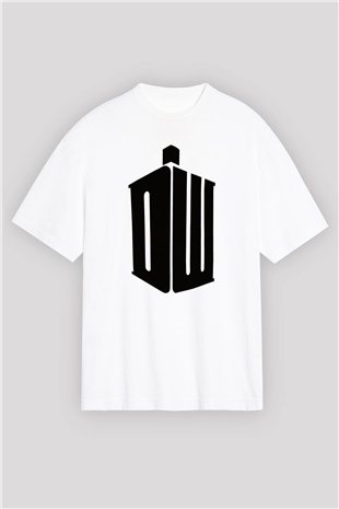 Unisex Doctor Who Baskılı Beyaz Oversize Tişört
