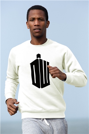 Unisex Doctor Who Baskılı Beyaz Sweatshirt