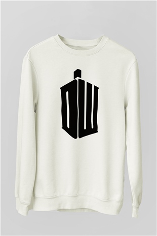 Unisex Doctor Who Baskılı Beyaz Sweatshirt