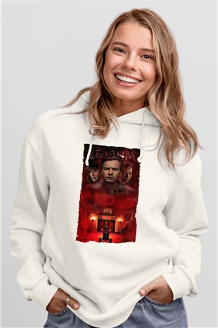 Unisex Doktor Uyku - Doctor Sleep Baskılı Beyaz Kapüşonlu Sweatshirt