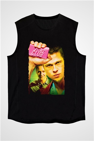 Unisex Dövüş Kulübü (Fight Club) Baskılı Siyah Kolsuz T-shirt