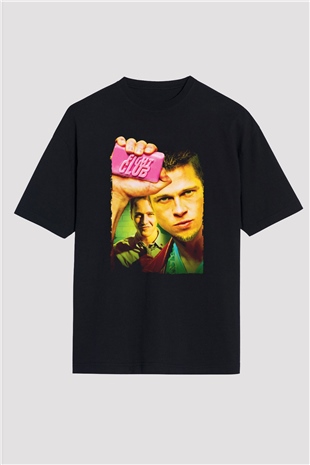 Unisex Dövüş Kulübü (Fight Club) Baskılı Siyah Oversize T-shirt