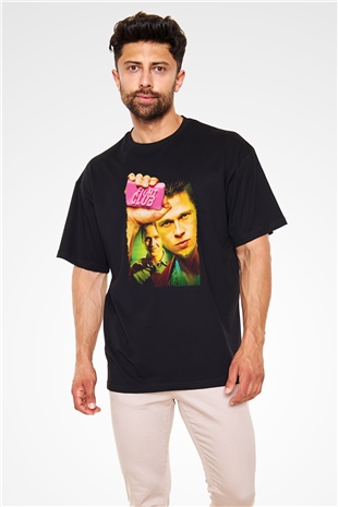 Unisex Dövüş Kulübü (Fight Club) Baskılı Siyah Oversize T-shirt