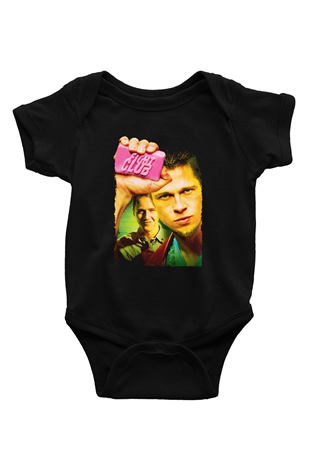 Unisex Dövüş Kulübü (Fight Club) Baskılı Siyah Bebek Body - Zıbın