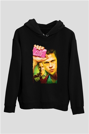 Unisex Dövüş Kulübü (Fight Club) Baskılı Siyah Kapüşonlu Sweatshirt