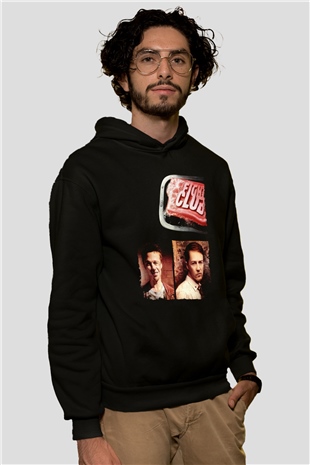 Unisex Dövüş Kulübü (Fight Club) Baskılı Siyah Kapüşonlu Sweatshirt