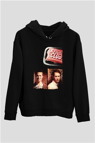 Unisex Dövüş Kulübü (Fight Club) Baskılı Siyah Kapüşonlu Sweatshirt