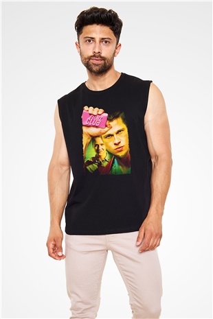 Unisex Dövüş Kulübü (Fight Club) Baskılı Siyah Kolsuz T-shirt