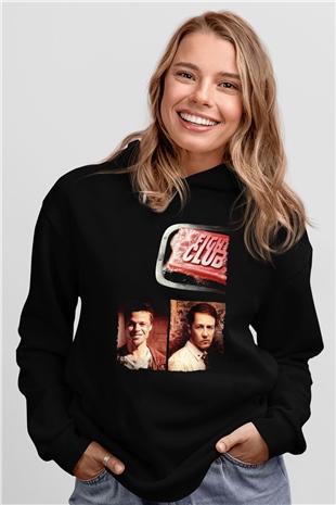 Unisex Dövüş Kulübü (Fight Club) Baskılı Siyah Kapüşonlu Sweatshirt